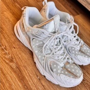 White Polka Dot Chunky Dad Sneakers • Y2K Platform Style • Size 10